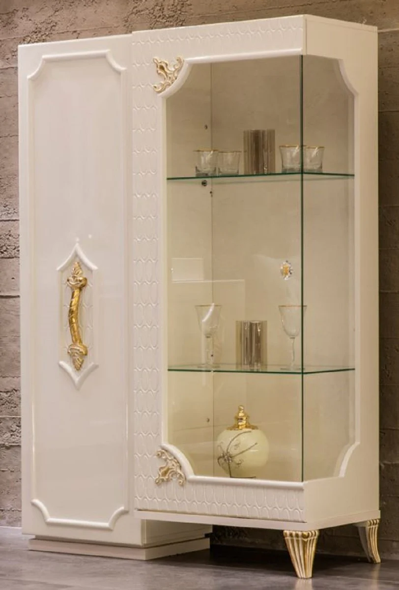 Luxury baroque display cabinet white / gold - handmade solid wood display cabinet with 2 doors - baroque furniture - noble and magnificent