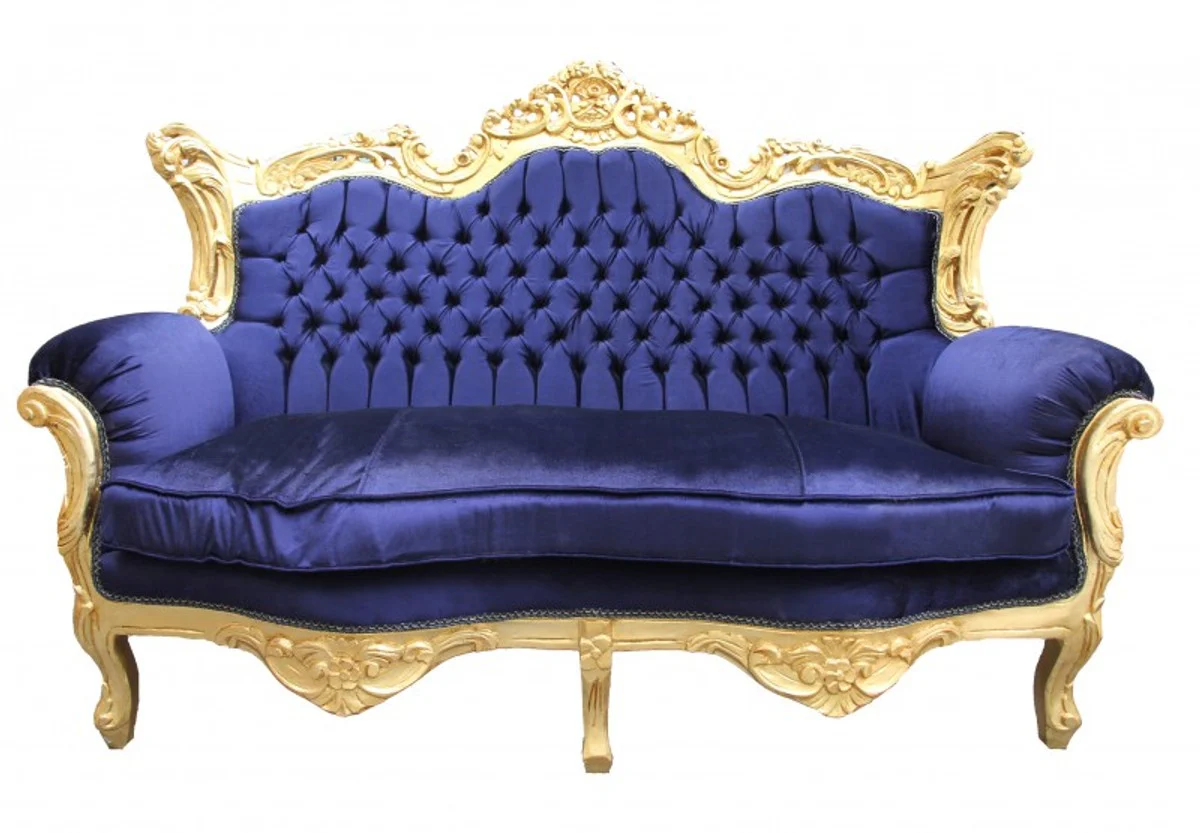 Baroque 2 Seater Sofa Master Royal Blue/Gold 2Mod - Living Room Couch Furniture Lounge