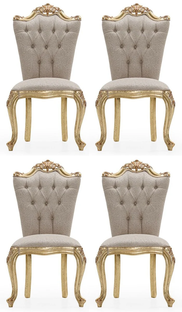 Luxury Baroque Dining Room Chair Set of 4 Gray / Gold - Magnificent Baroque Style Kitchen Chairs - Luxury Dining Room Furniture in Baroque Style - Baroque Dining Room Furniture - Baroque Style Furniture
