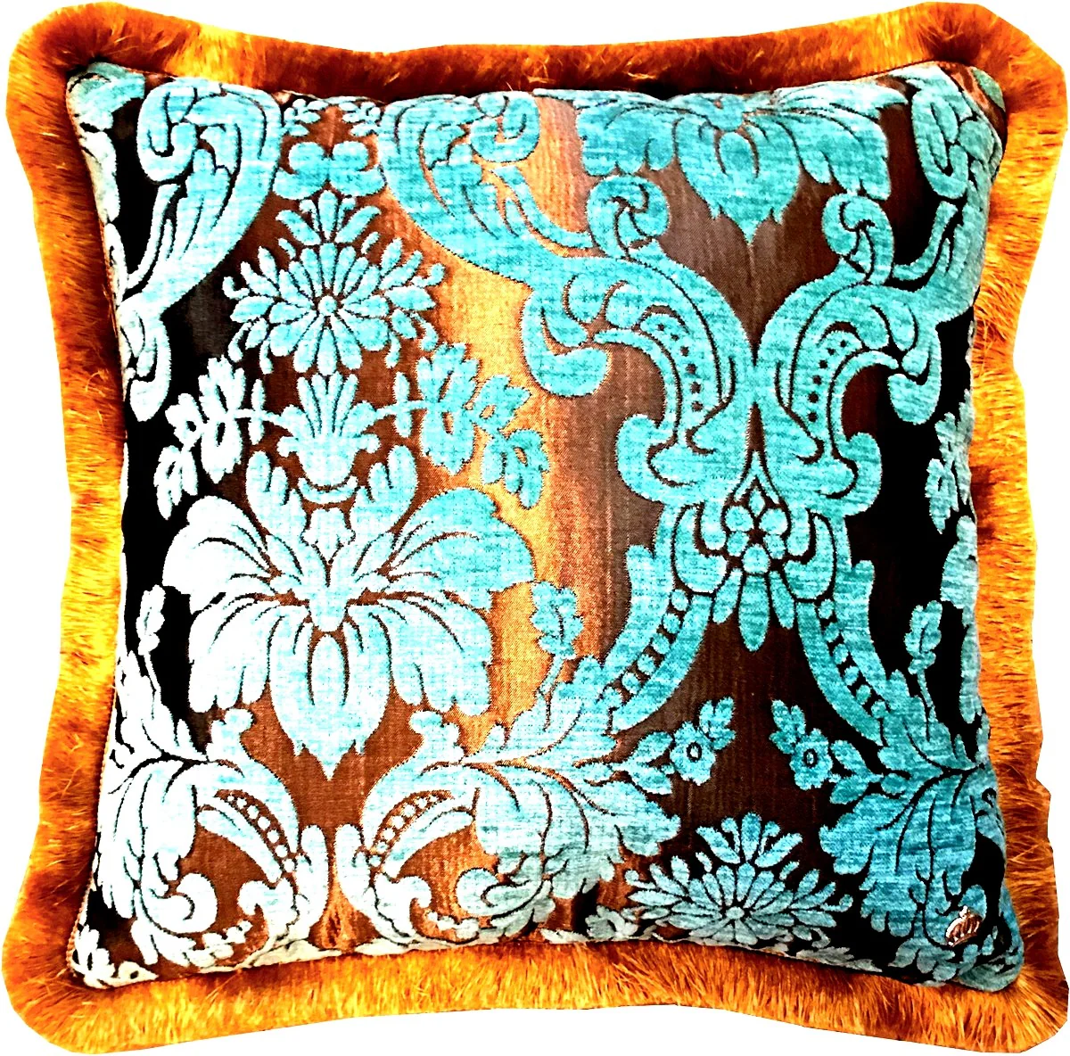Luxury cushion Pompöös by Harald Glööckler Elegance Collection Baroque pattern turquoise / gold 50 x 50 cm - luxury cushion