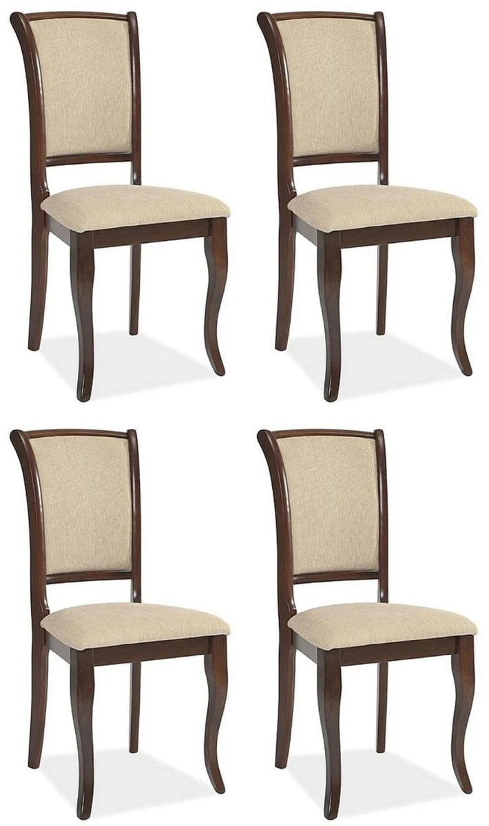 Art Nouveau dining room chair set of 4 cream / dark brown 44 x 44 x H. 96 cm - Elegant solid wood kitchen chairs - Baroque & Art Nouveau dining room furniture