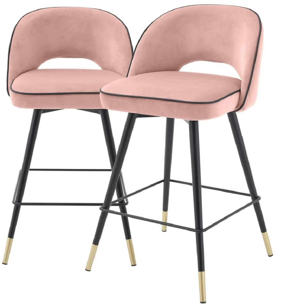 Luxury bar chair set pink / black / brass 51 x 52 x H. 92.5 cm - bar chairs with swivel seat and elegant velvet fabric - luxury bar furniture