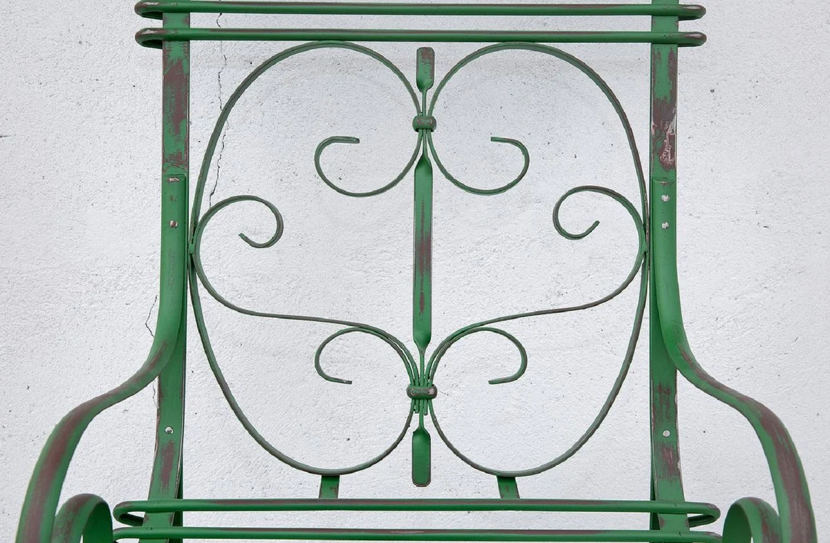 Art Nouveau Garden Chair Set of 6 Antique Green 64 x 66 x H. 114 cm - Handcrafted Wrought Iron Chairs with Armrests - Nostalgic Garden & Patio Furniture