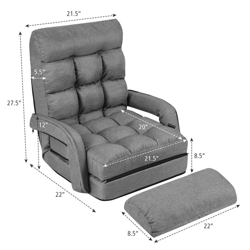 Foldable Massage Floor Chair Recliner, Single Lazy Sofa with Ergonomic Armrest, Adjustable 5 Backrest Position & Detachable Mat