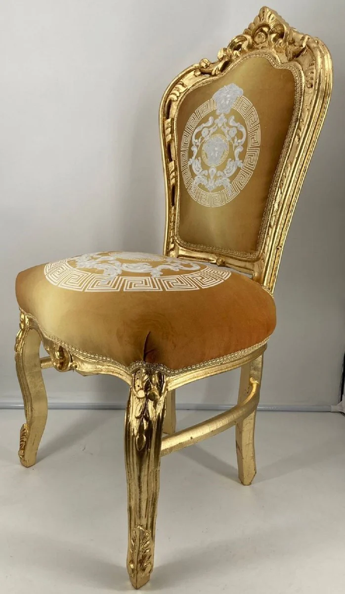Baroque Dining Chair Gold Pattern / Gold - Handcrafted Antique Style Solid Wood Chair - Baroque Dining Room Furniture