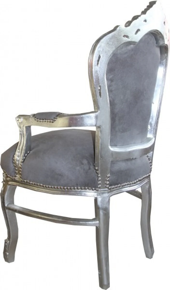 Baroque dining room chair with armrests gray / silver - furniture antique style