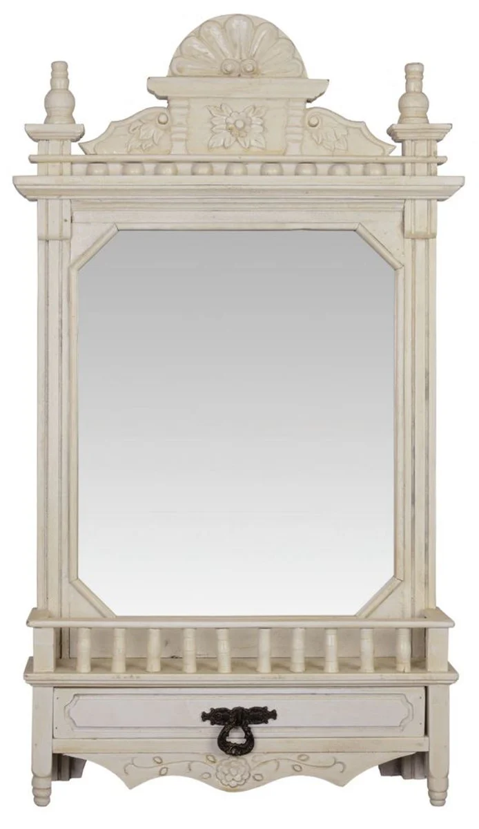 Baroque wall mirror with drawer cream white 49.8 x H. 86.8 cm - Baroque style mirror