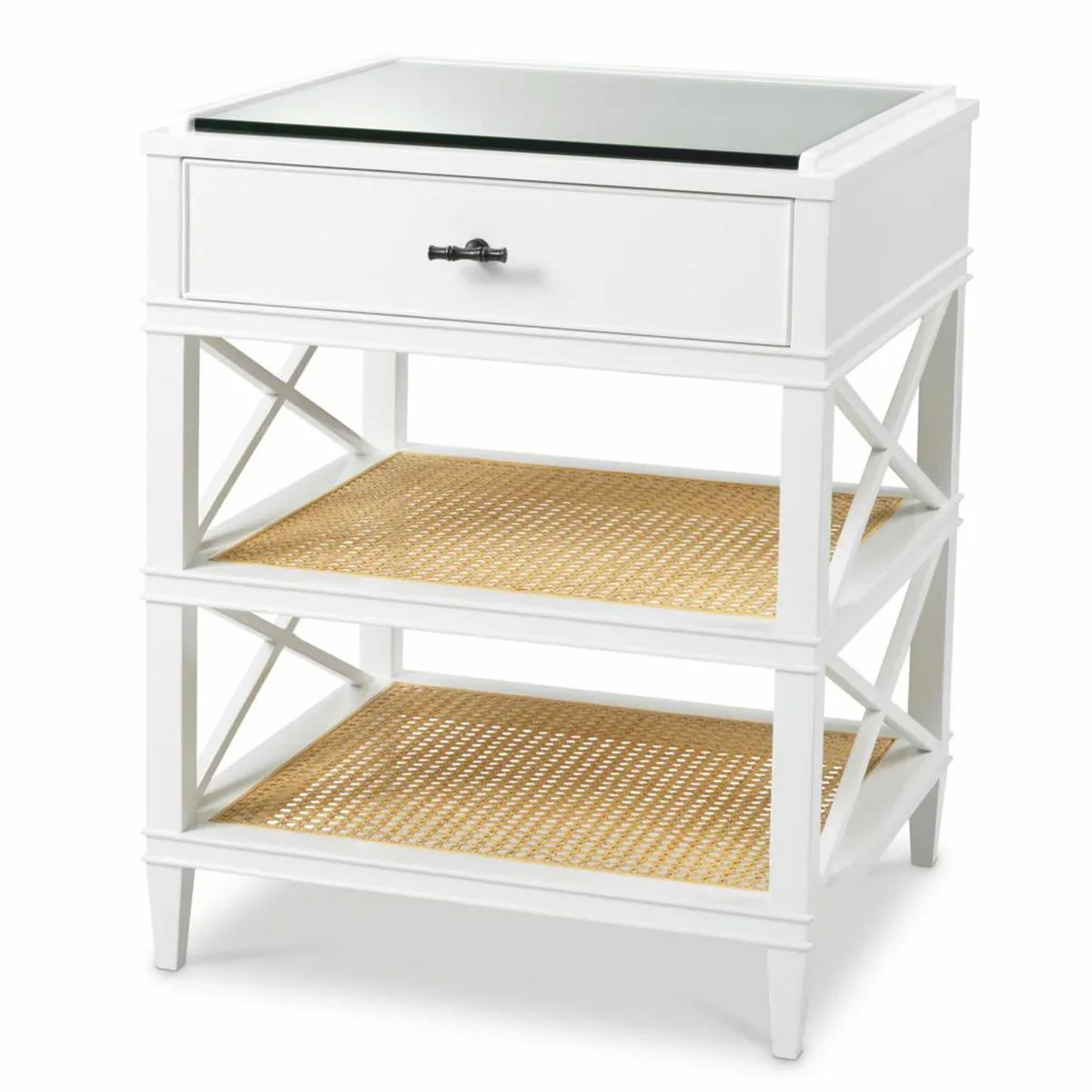 Luxury mahogany side table with drawer and glass top H. 76 cm