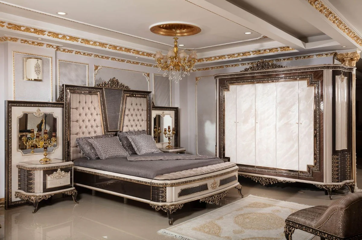 Luxury baroque bedroom cupboard cream / dark brown / gold 293 cm