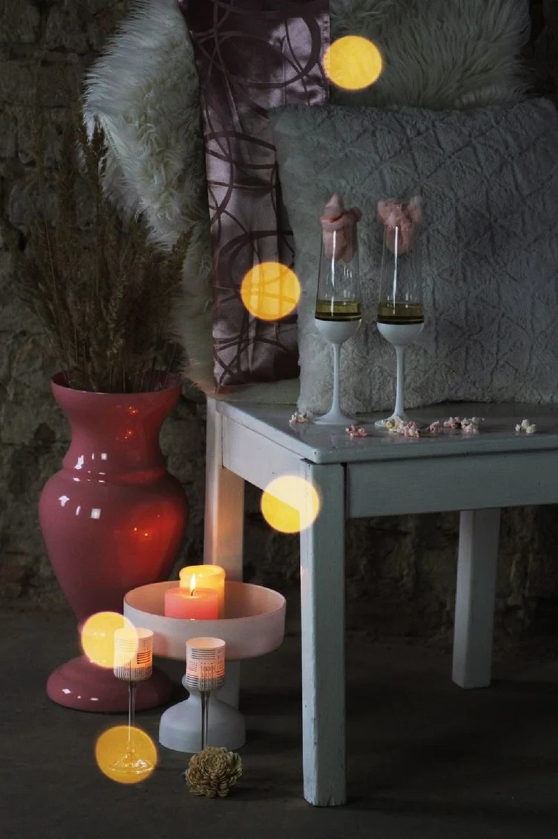 Luxury champagne glasses set of 6 white / silver Ø 6.5 x H. 26.5 cm - handmade and hand-painted champagne glasses - hotel & restaurant accessories - luxury quality