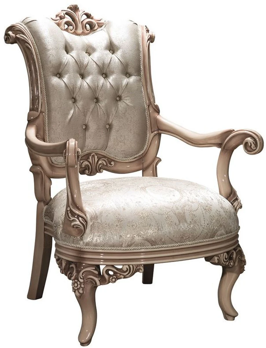 Luxus Barock Wohnzimmer Set Silber / Creme / Beige - 2 Sofas & 2 Sessel & 1 Couchtisch - Prunkvolle Wohnzimmermöbel im Barockstil