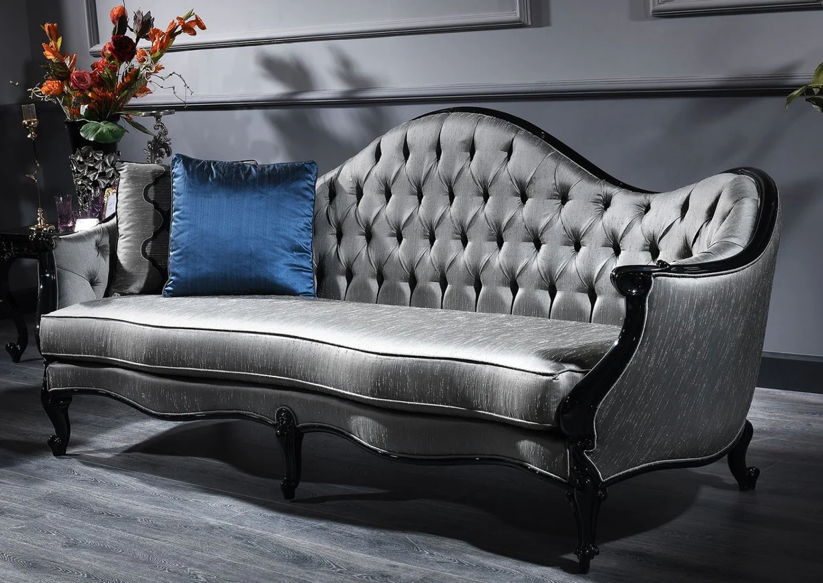 Luxury baroque sofa silver / black 250 x 92 x H. 103 cm - magnificent living room sofa in baroque style