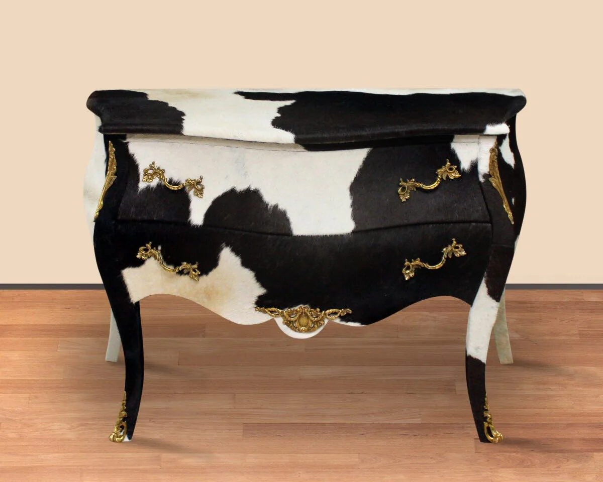 Baroque cowhide chest of drawers black / white 120 x 55 x H. 85 cm - antique style furniture