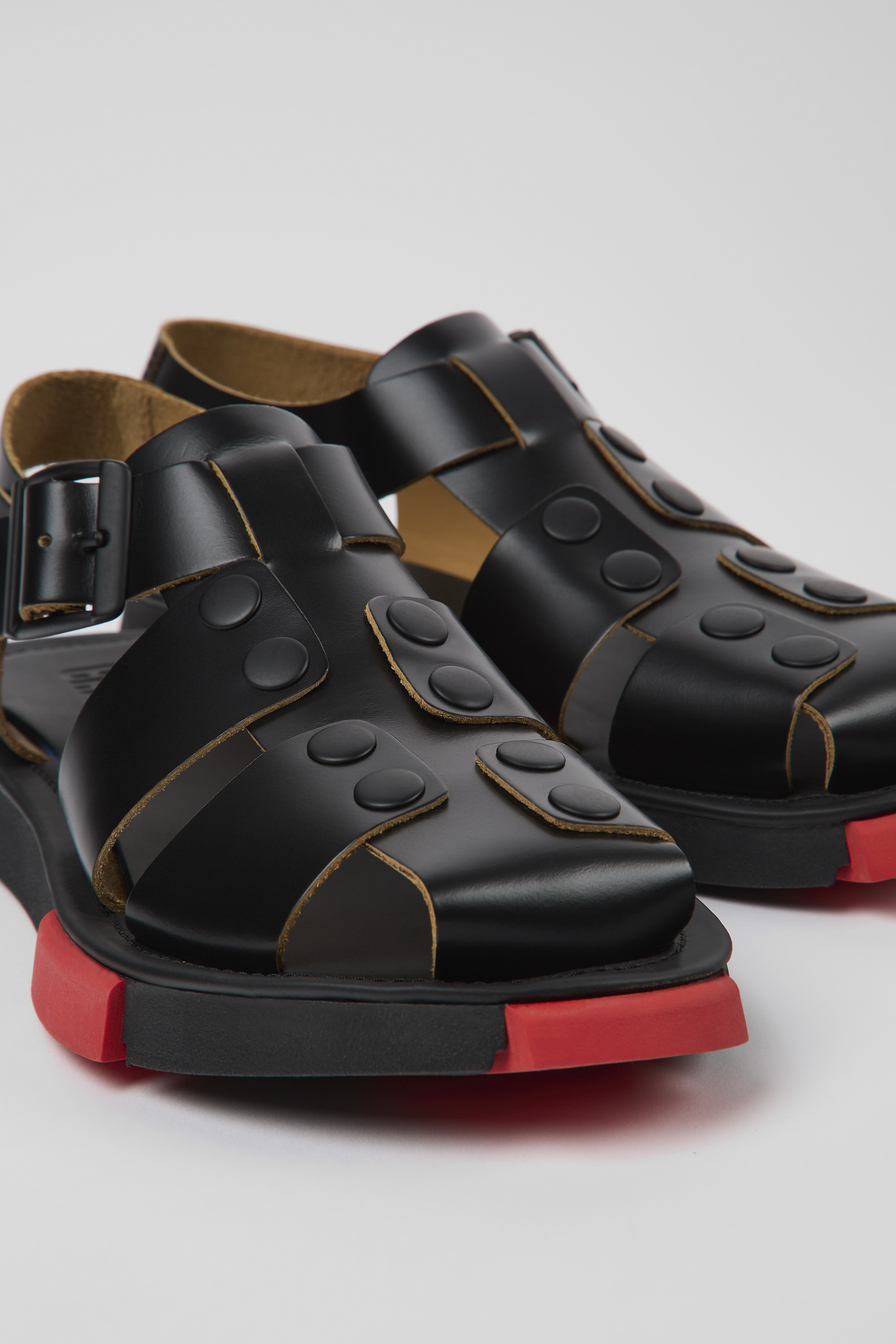 Set - Schwarze Leder Sandalen für Damen