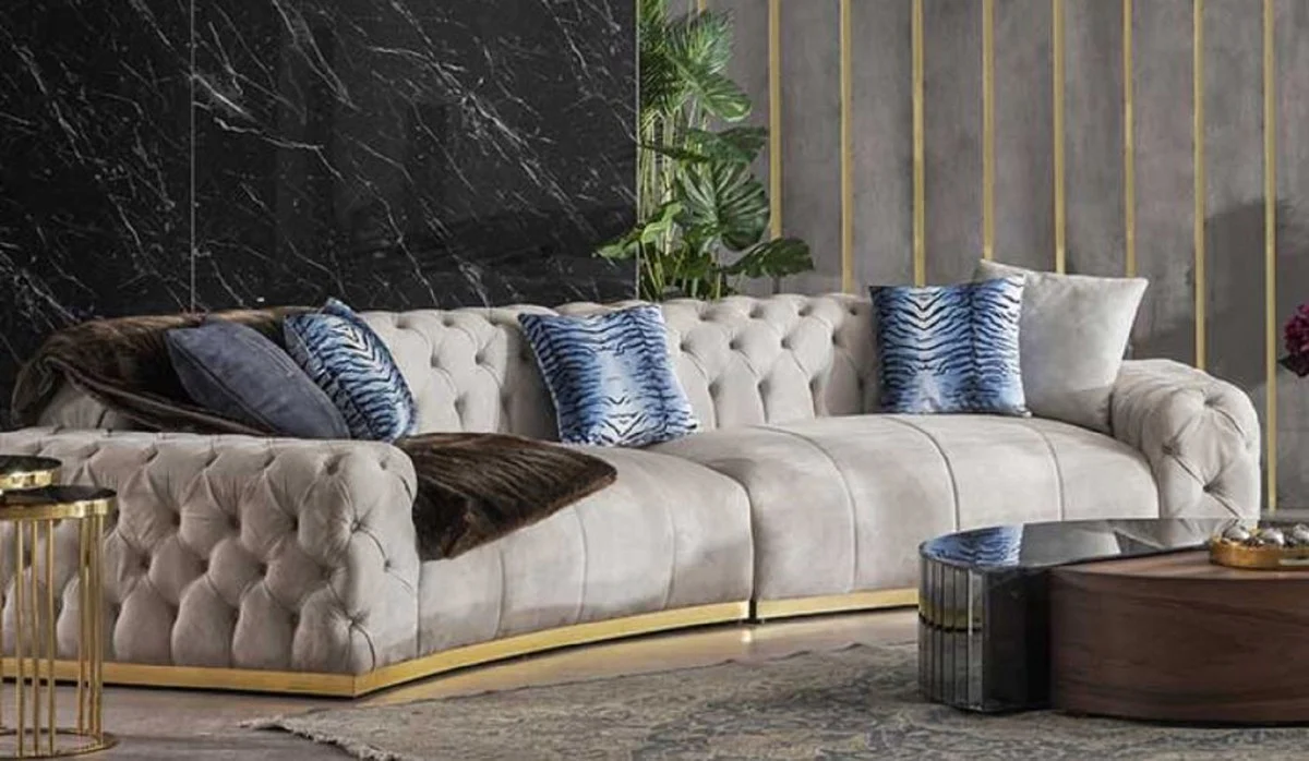 Luxury Chesterfield sofa gray / gold 380 x 100 x H. 72 cm - Curved living room sofa - Hotel sofa - Living room furniture - Chesterfield furniture - Luxury furniture - Luxury furnishings