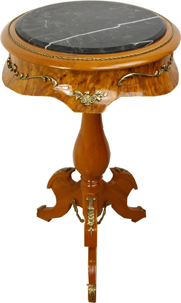 Baroque side table mahogany light brown with marble top 70 x 41 cm - table furniture baroque furniture