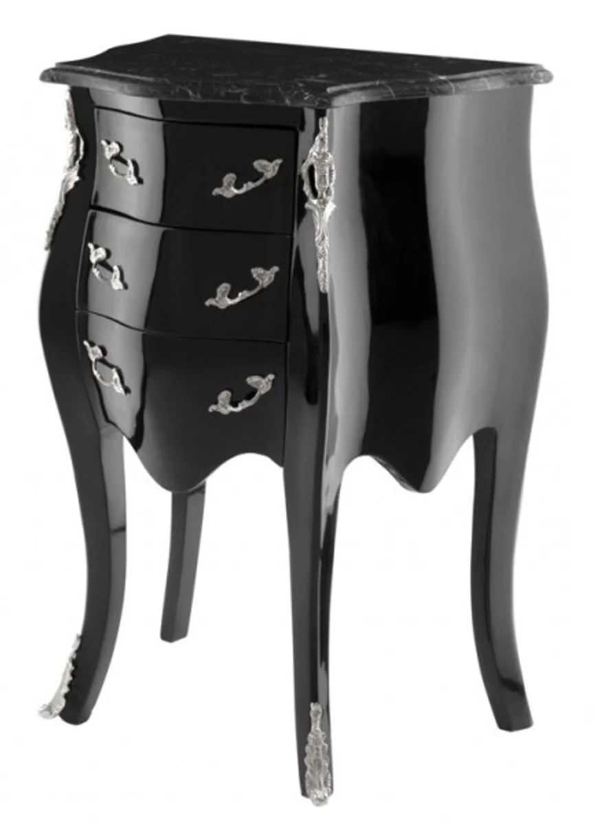 Baroque luxury chest of drawers piano lacquer black W 52 x D 34 x H 72 cm with marble top
