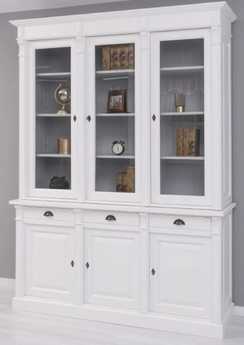 Country house style bookcase white / gray 183 x 51 x H. 240 cm - solid wood cabinet - shelf cabinet - living room cabinet - office cabinet - country house style furniture