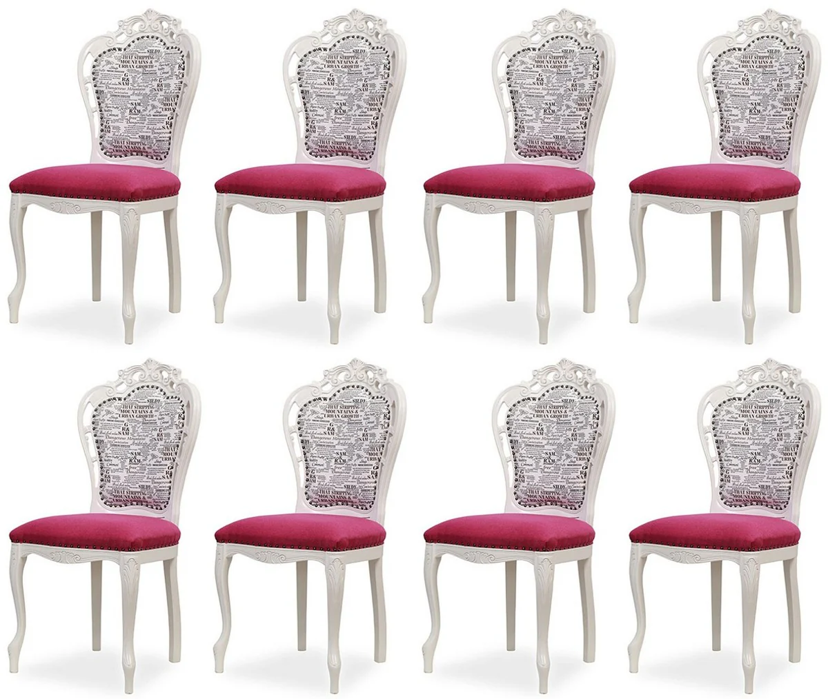 Luxury Baroque Dining Room Chair Set of 8 Dark Pink / Black / White - Baroque Style Kitchen Chairs - Magnificent Luxury Dining Room Furniture in Baroque Style - Noble & Magnificent