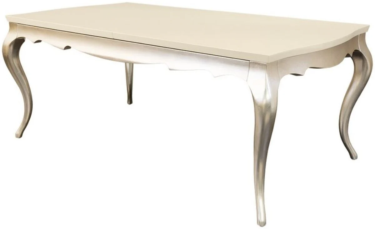 Art Deco dining table cream / silver 189-240 x 108 x H. 76 cm - Extendable solid wood kitchen table - Art Deco dining room furniture