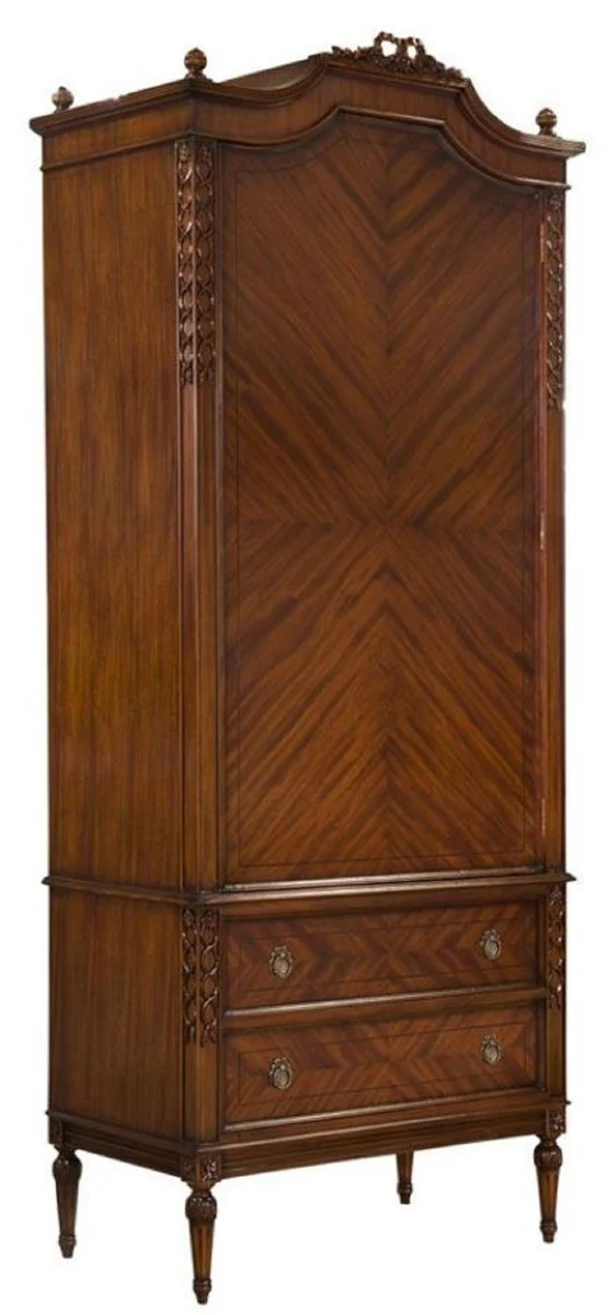 Luxury Art Nouveau Wardrobe Dark Brown - Handcrafted Solid Wood Bedroom Cabinet with Door & 2 Drawers - Baroque & Art Nouveau Bedroom Furniture
