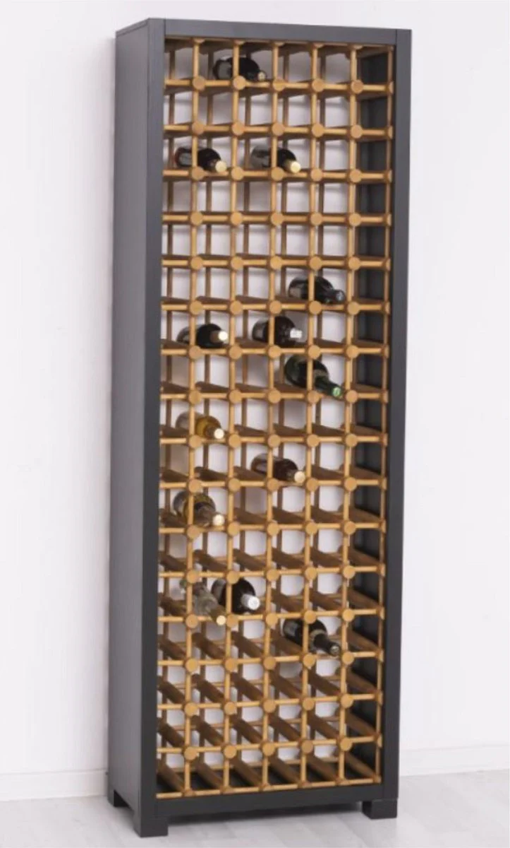 Country house style solid wood wine cabinet black / natural colors 68 x 35 x H. 200 cm - Solid wood wine rack in country house style - Solid wood bar furniture - Country house style bar furniture