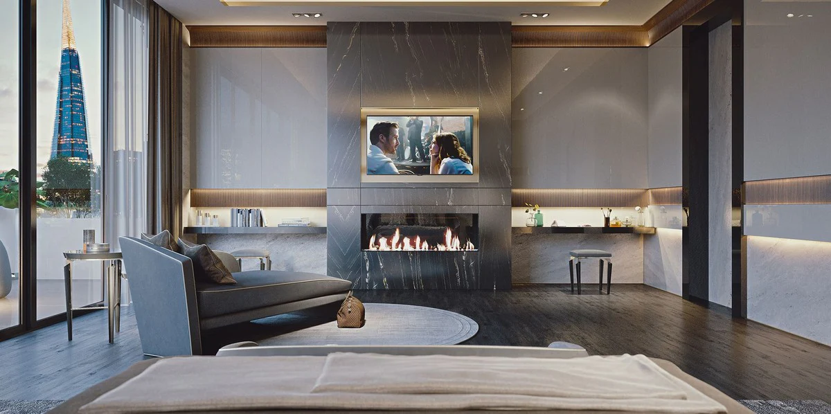 Luxury Hotel Chaise Longue Gray / White 178 x 98 x H. 80 cm - Solid Wood Recamiere - Hotel Furniture - Luxury Quality - Made in Italy