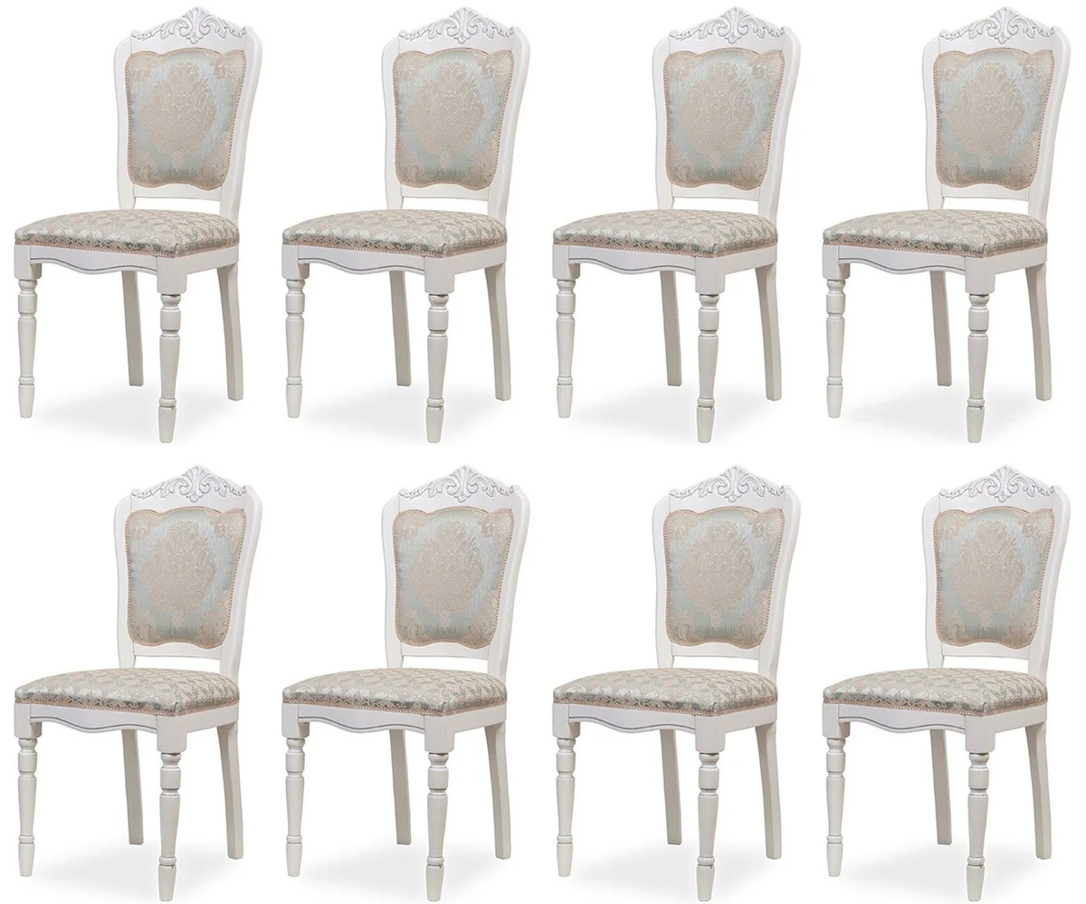 Luxury Baroque Dining Room Chair Set of 8 Silver / Beige / White H. 104 cm - Baroque Dining Room Furniture