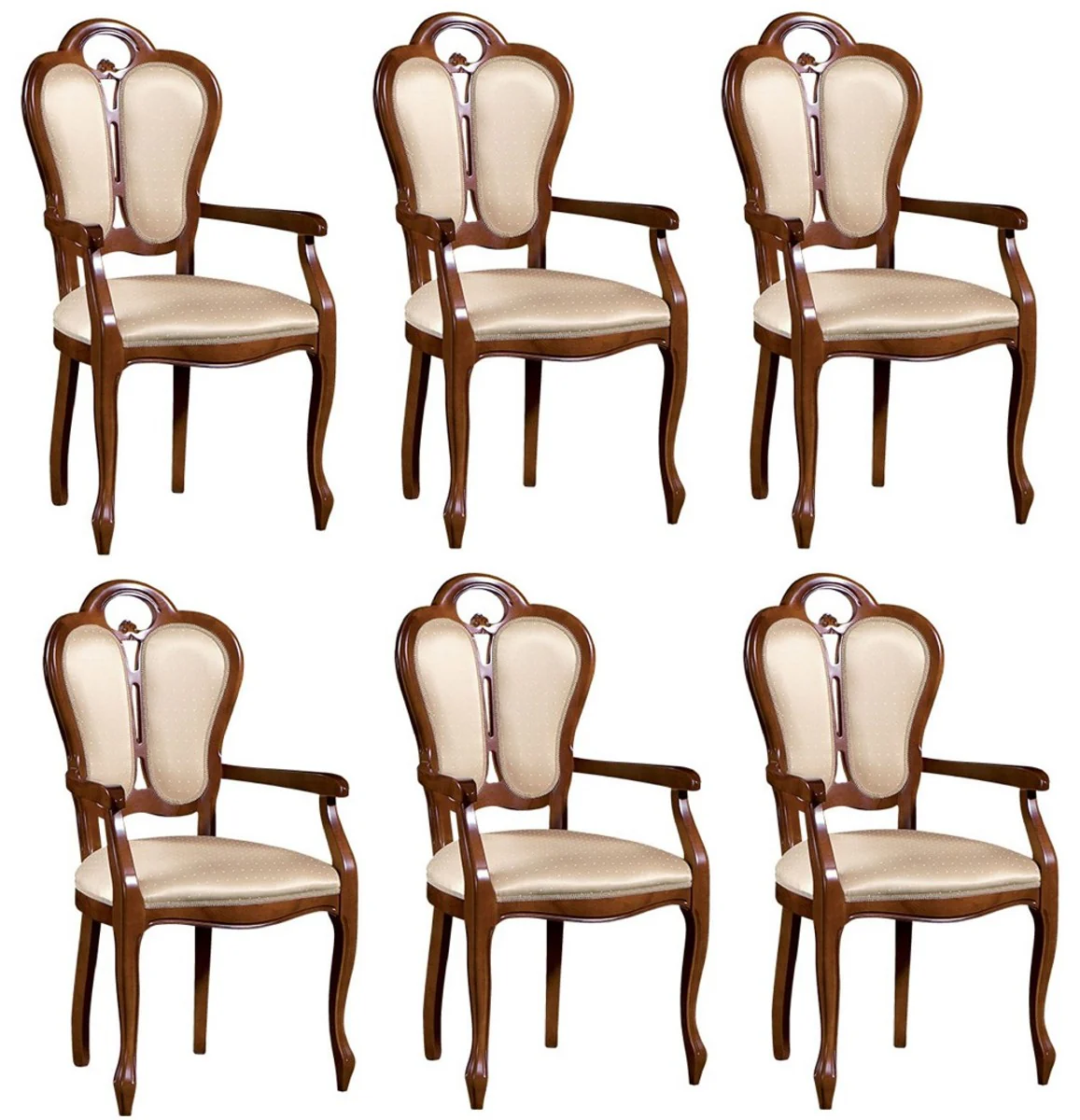 Luxury baroque dining room set brown / white / beige 57 x 43 x H. 105 cm - 6 dining room chairs with armrests - dining room furniture in the baroque style