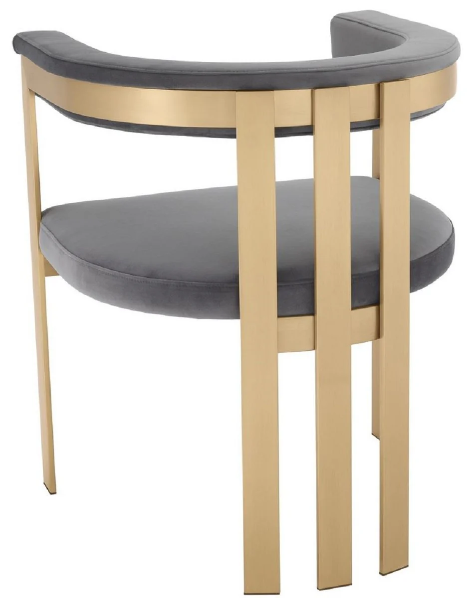 Luxury dining room chair with armrests gray / brass 61 x 56 x H. 73 cm - stainless steel kitchen chair with elegant velvet fabric - luxury kitchen furniture