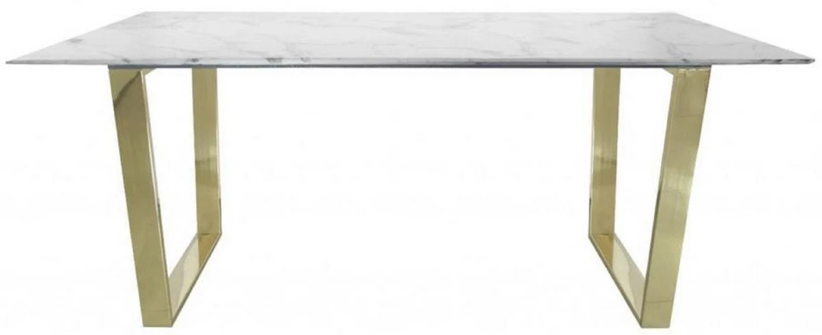Luxury dining table white / gold 180 x 90 x H. 75 cm - Rectangular dining room table with synthetic marble top and steel legs - Dining room furniture