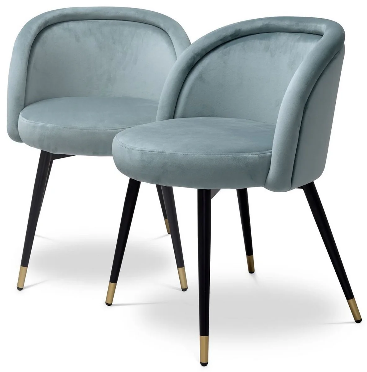 Luxury dining room chair set blue / black / brass 57.5 x 58 x H. 77 cm - Noble dining room chairs - Luxury dining room furniture