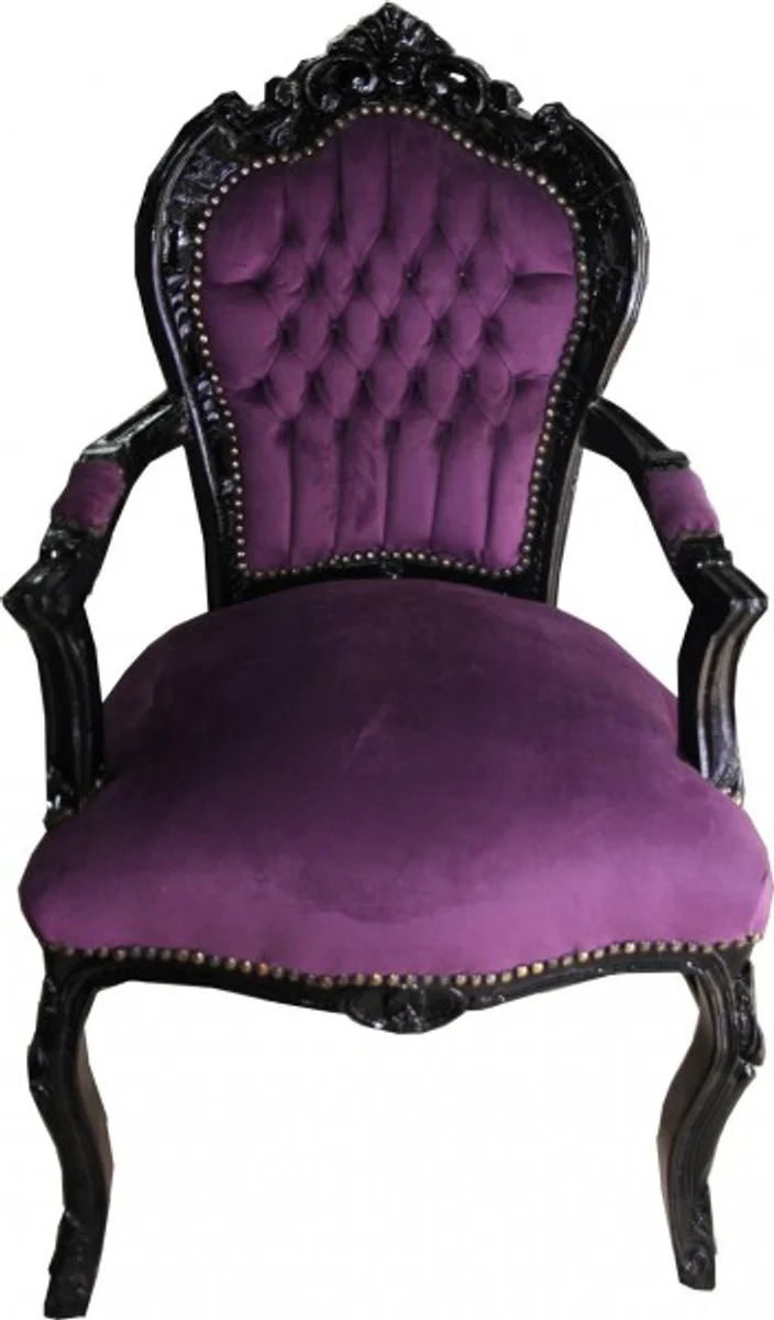Baroque dining room chair with armrests purple / black