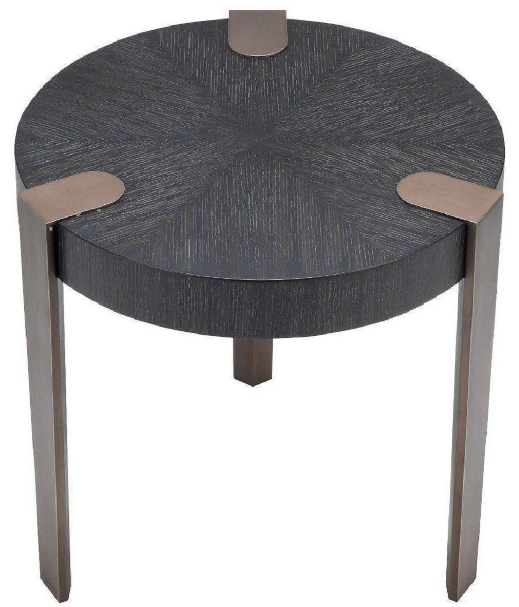 Luxury side table anthracite gray / bronze color Ø 57 x H. 55.5 cm - Round solid wood table with steel legs - Living room furniture - Luxury quality