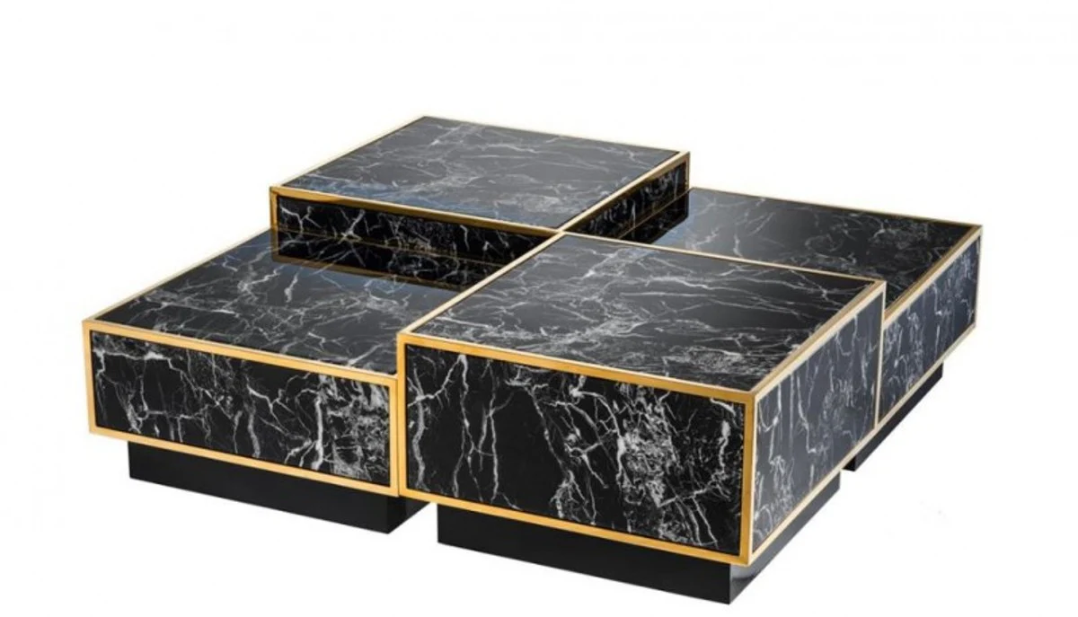 Art Deco Luxury Coffee Table Faux Marble Gold Finish Set of 4 - Living Room Salon Table - Luxury Furniture