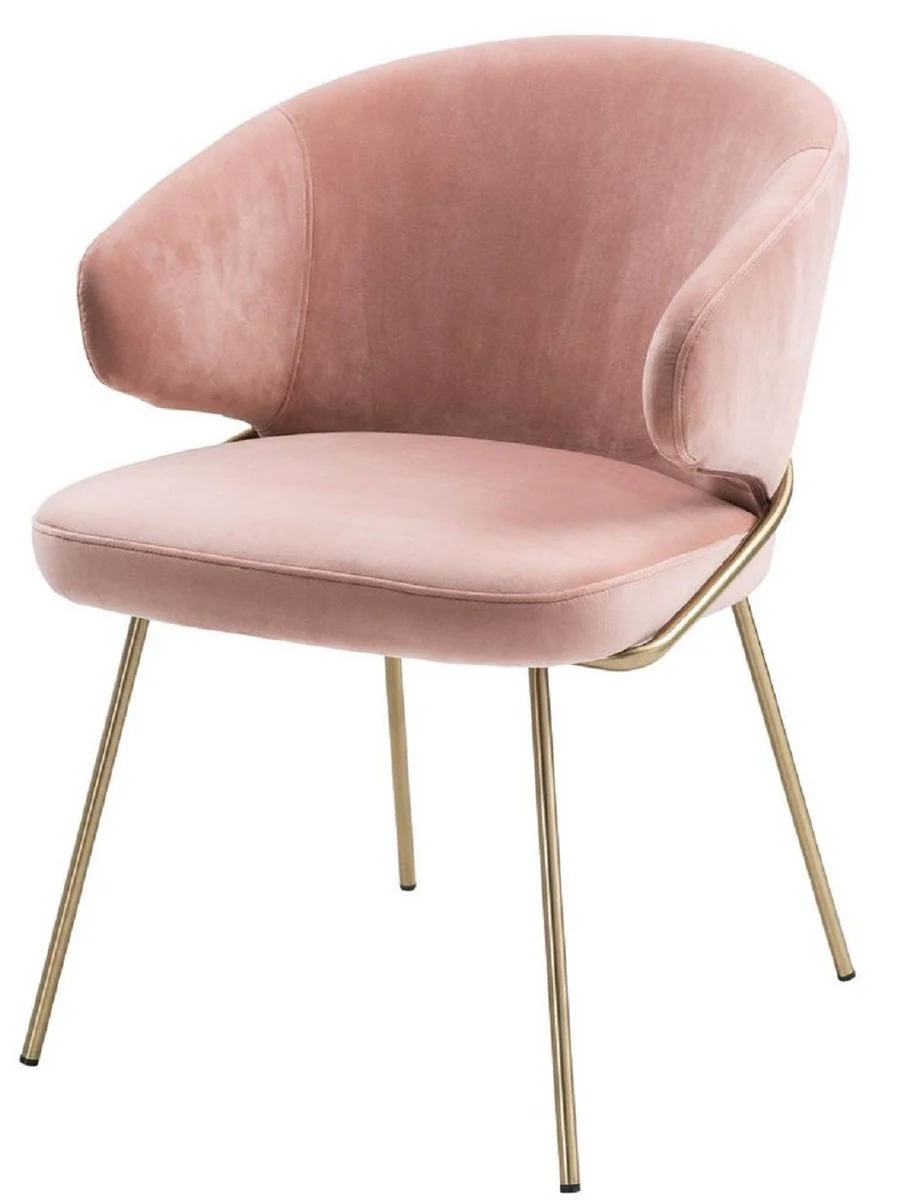 Luxury dining room chair with armrests pink / brass 60 x 64 x H. 81 cm - kitchen chair with elegant velvet fabric - dining room furniture