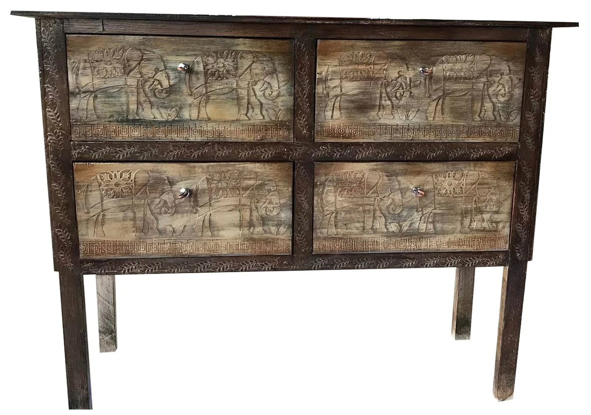 Luxury country house style chest of drawers antique dark brown - handmade solid wood cabinet with 4 drawers - country house style furniture