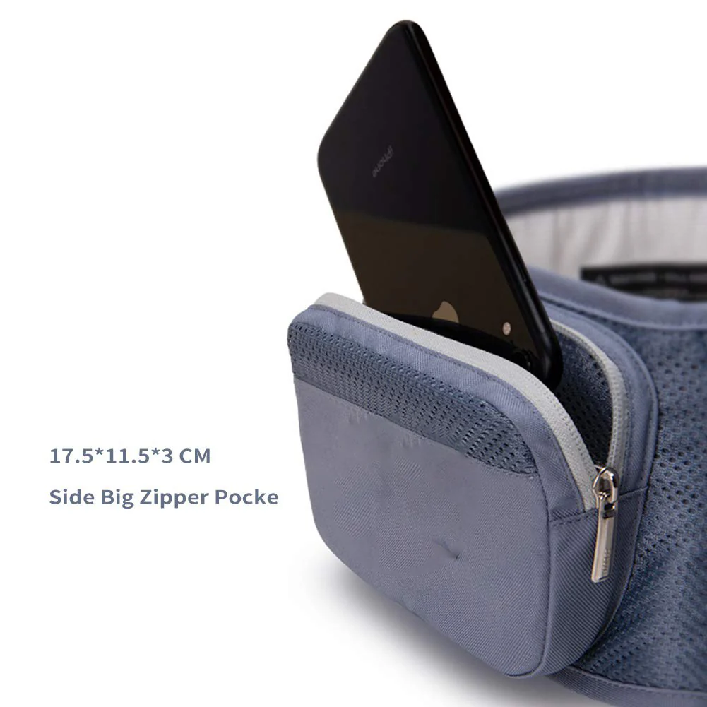 Babytrage für Neugeborene bis Kleinkinder, Baby-Hüfttrage mit Kopfhaube, Taillenverlängerung und 3 Beißpolstern (grau)