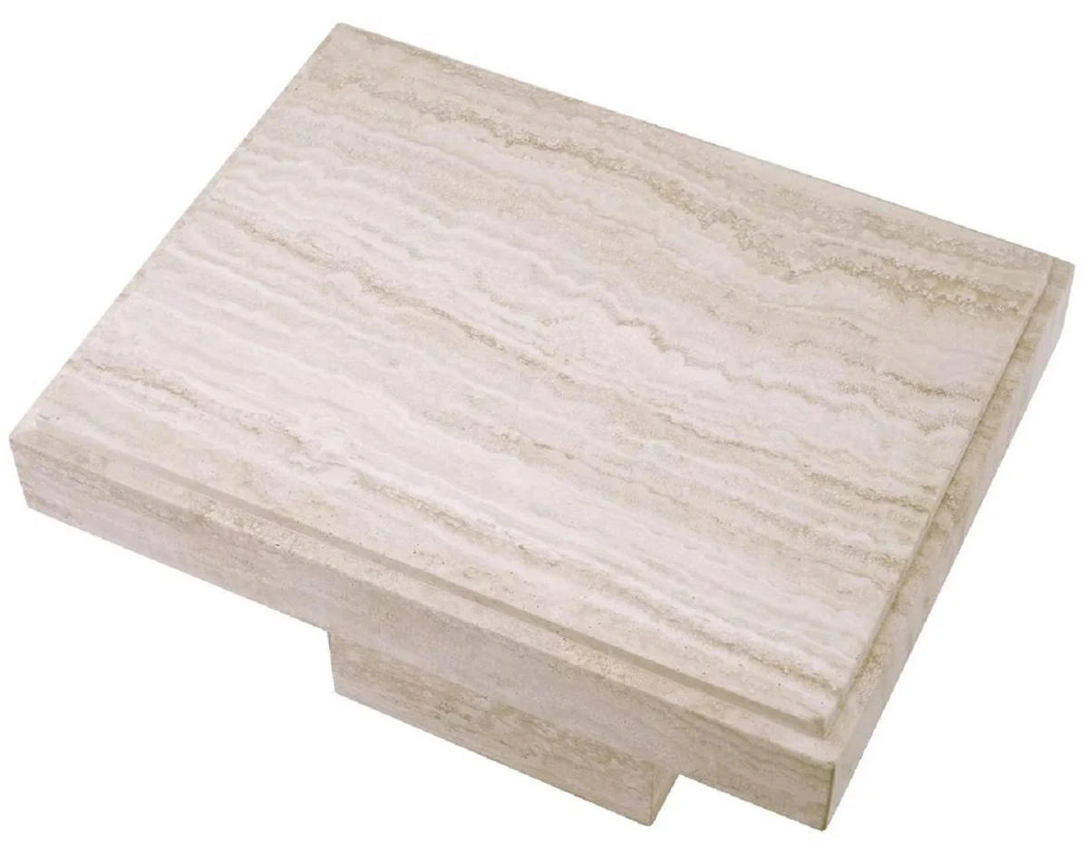 Luxury travertine side table beige 65 x 50.5 x H. 40.5 cm - natural stone side table - living room furniture - hotel furniture - travertine furniture - luxury furniture - luxury furnishings