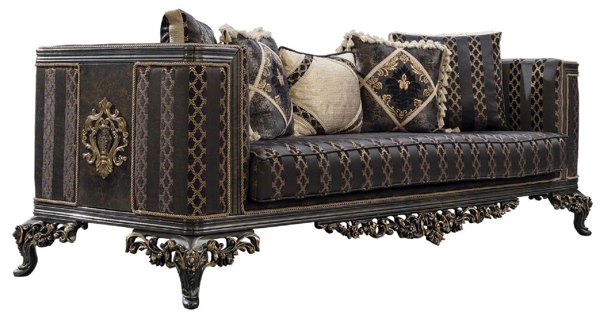 Luxury baroque sofa purple / gray / gold - baroque style living room sofa with elegant pattern - luxury living room furniture in baroque style - baroque furnishings - baroque furniture
