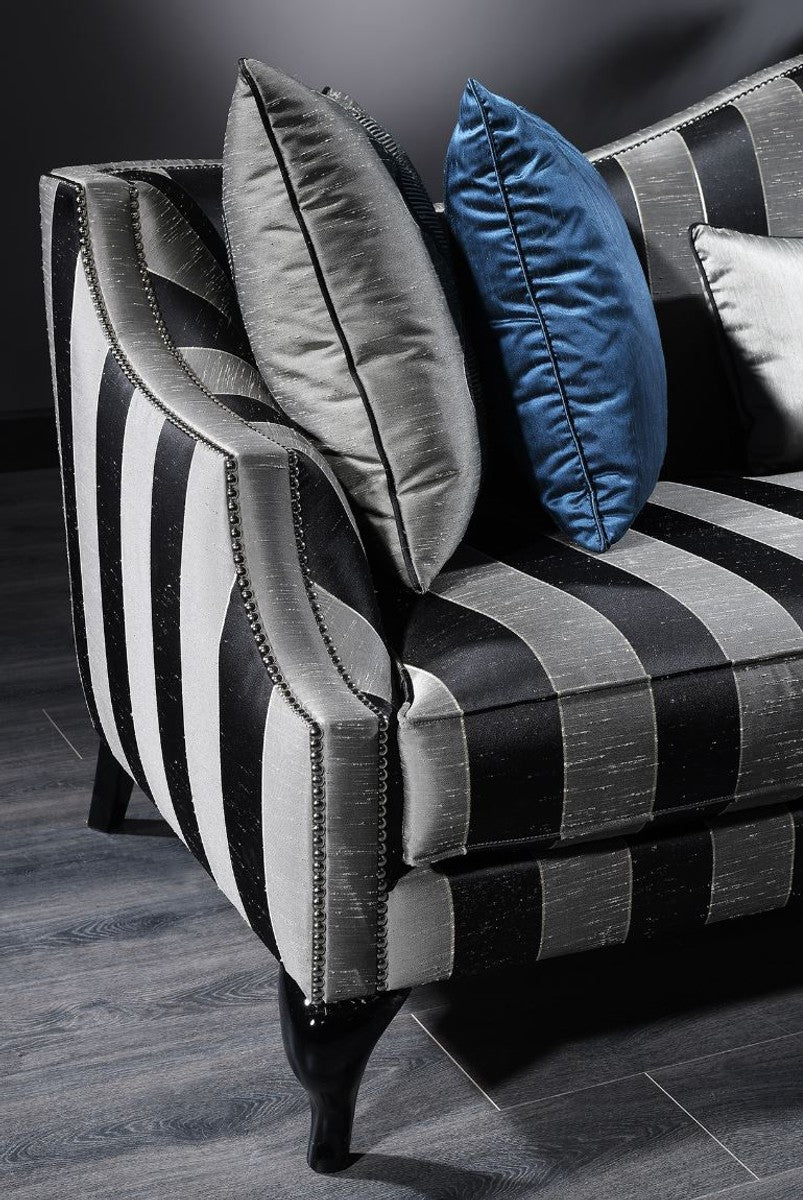 Luxury Baroque Sofa Silver / Black 245 x 92 x H. 93 cm - Striped Living Room Sofa - Baroque Furniture