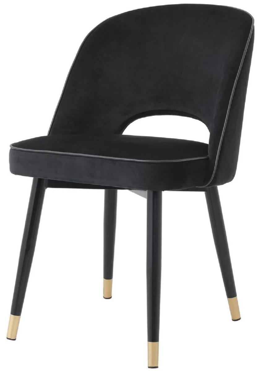 Luxury dining room chair set black / brass 53 x 56 x H. 84 cm - Dining room chairs with elegant velvet fabric - Dining room furniture