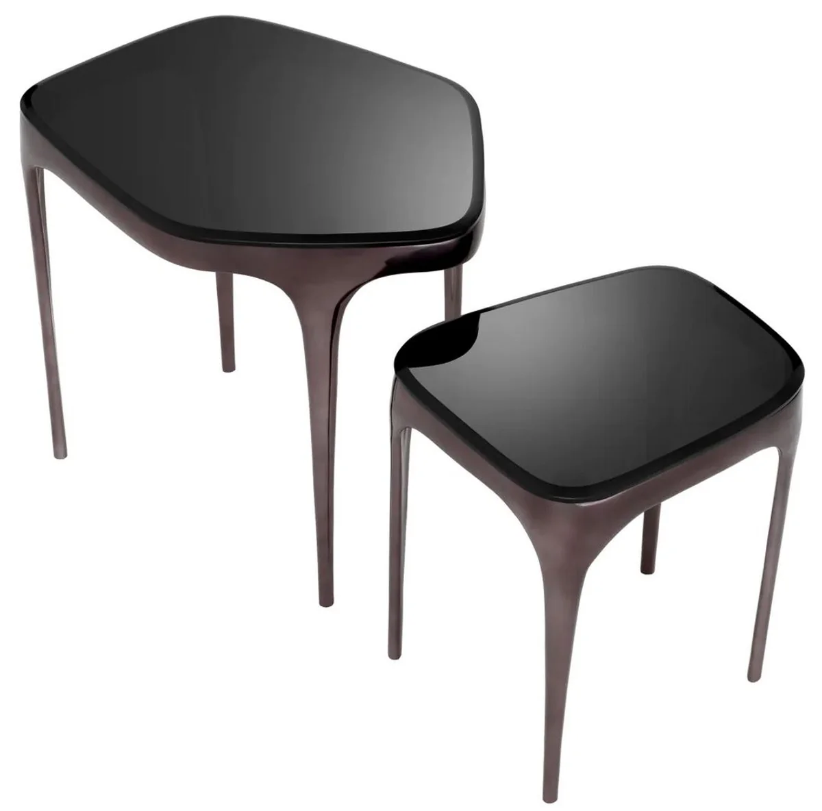 Luxury side table set silver black / black - 2 aluminum tables with glass tops - hotel furniture - living room furniture - luxury furniture - luxury furnishings - furniture luxury