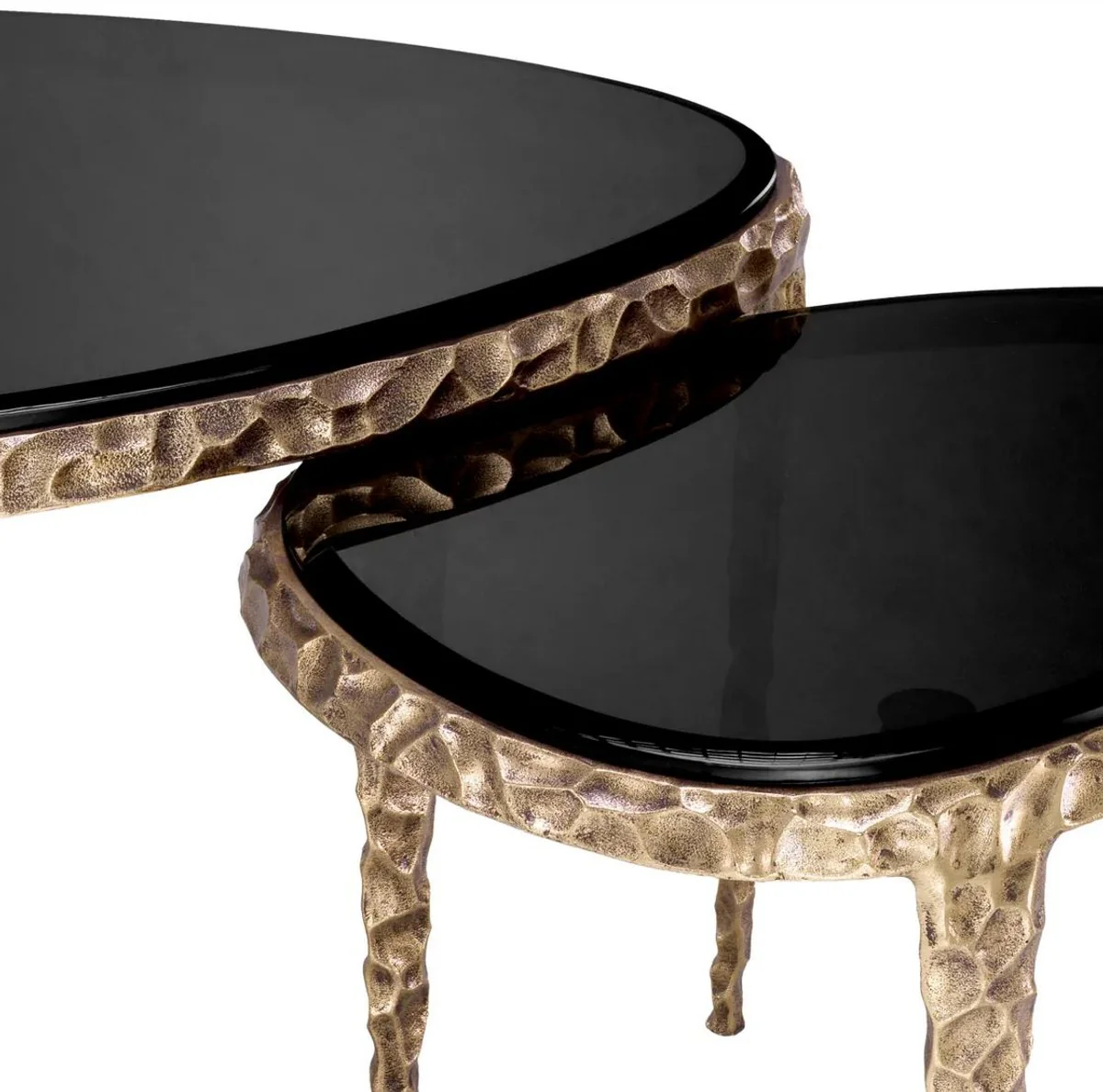 Luxury side table set vintage brass / black - 2 aluminum tables with glass tops - living room furniture - hotel furniture - luxury furniture - luxury furnishings - furniture luxury