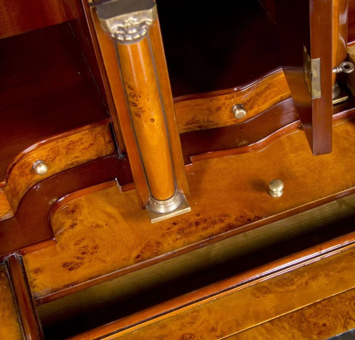 Luxury Art Nouveau writing chest with 18 drawers light brown / brown / green / silver - Magnificent solid wood chest of drawers - Luxury furniture in baroque style - Baroque office furniture - Noble & magnificent