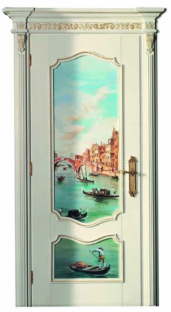Luxury Baroque apartment door white / multicolored / gold 126 cm - Made in Italy