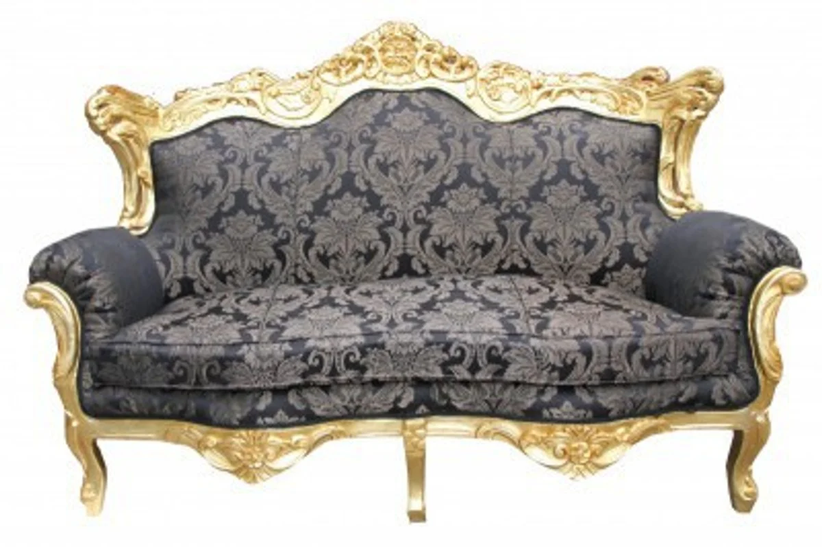 Barock Wohnzimmer Set Schwarz Muster/ Gold - 3er Sofa+2er Sofa + 1 Sessel