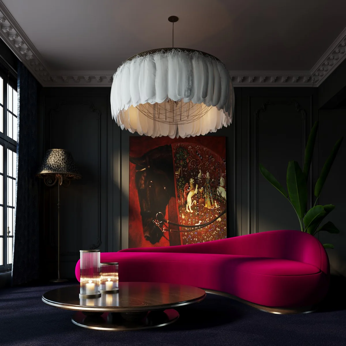 Luxury Velvet Sofa Right Side Pink / Brown / Silver 280 cm - Living Room & Hotel Furniture