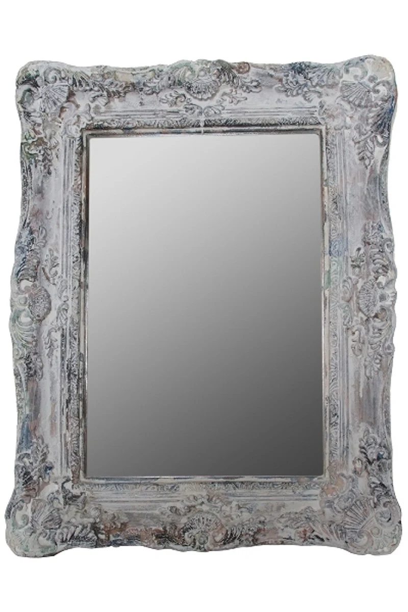 Baroque wall mirror antique gray height 54 cm, width 42 cm with ornaments and wooden frame - handmade