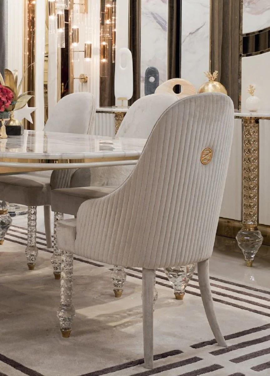 Luxury Art Deco Dining Room Chair Set of 8 Gray / Gold 55 x 60 x H. 100 cm - Dining Room Furniture - Restaurant Furniture - Art Deco Furniture - Luxury Furniture - Luxury Quality